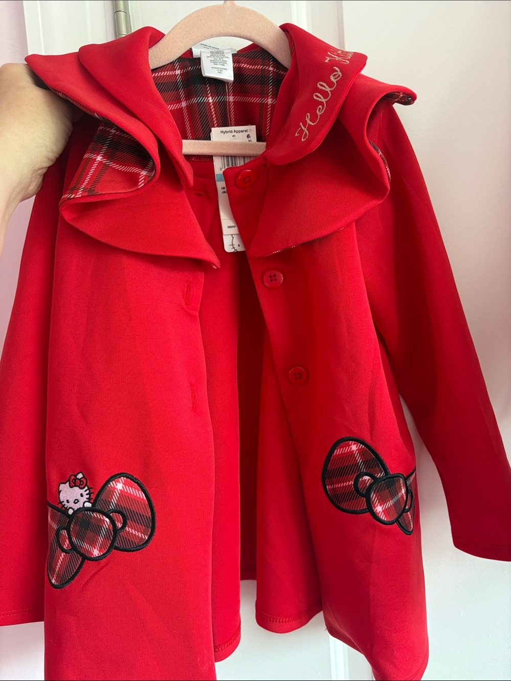 Hello Kitty Red Girls' Hooded Cape with Plaid Bow Details
